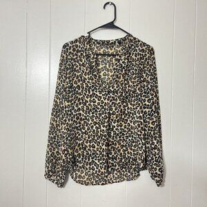 Guess Long Sleeve Leopard Animal Print Blouse Size M EUC